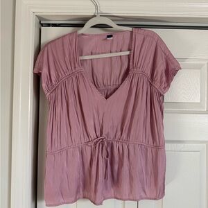 Old Navy Pink V-Neck Short Sleeve Drawstring Blouse